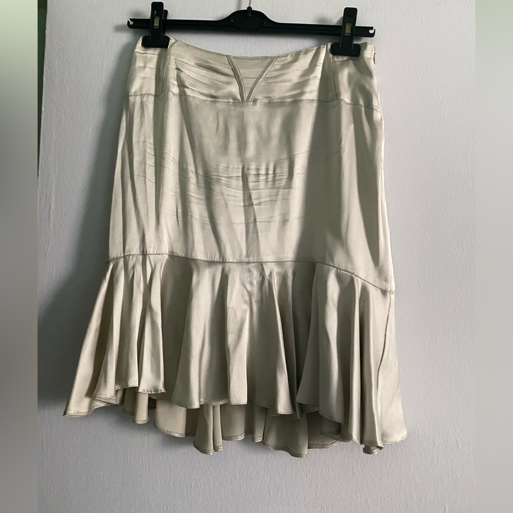 BLUMARINE VINTAGE SILK SKIRT WITH RUFFLED BOTOM, SIZE 42 (8) MADE IN ITALY